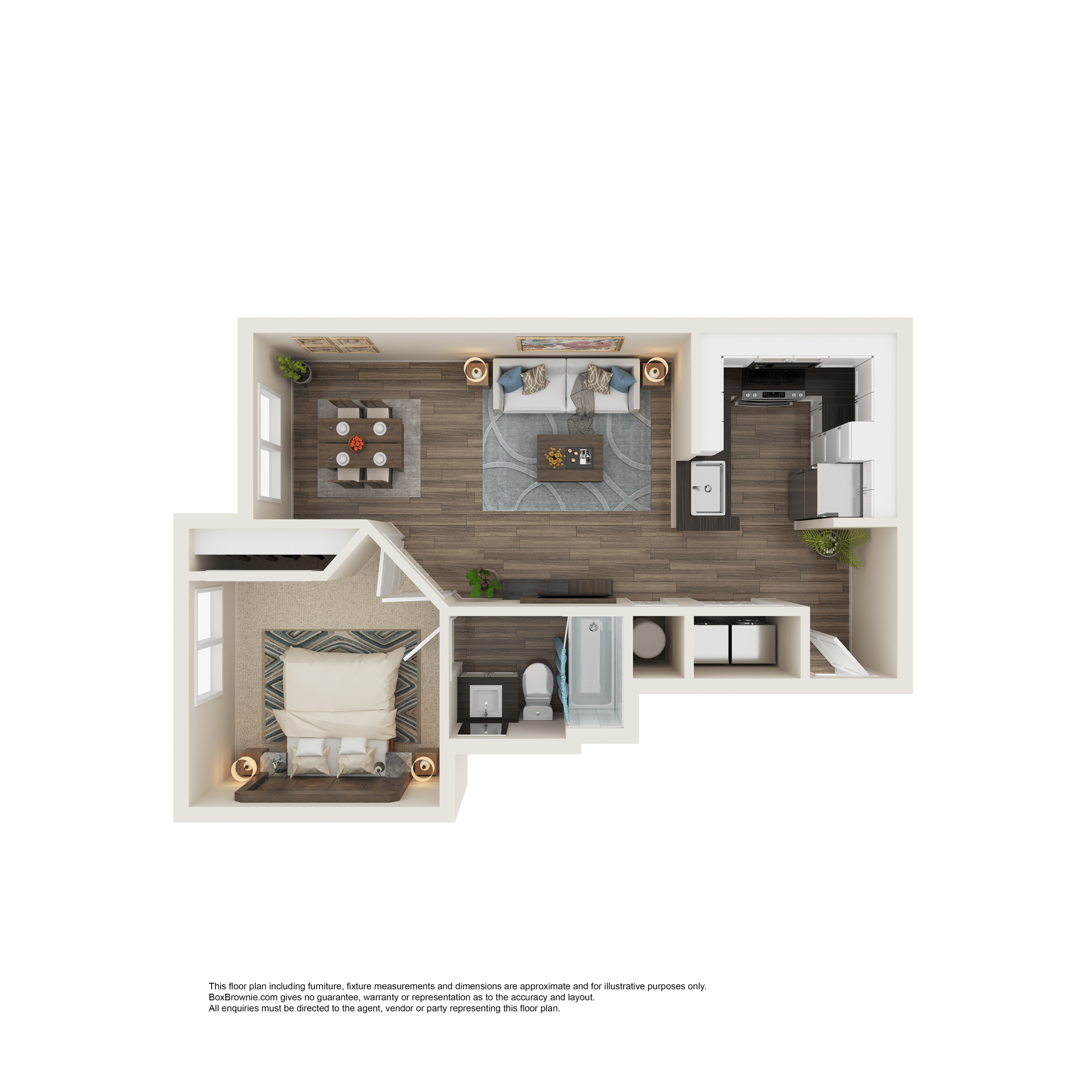 Floor plan for 1 bed, 1 bath, 560 sqft